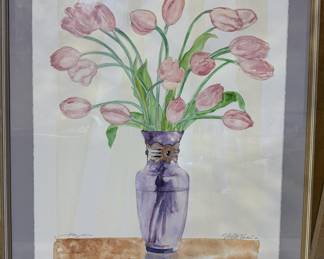 Gregg Palazzolo Original Signed 1992 Watercolor Violet Vase - West Michigan Artist