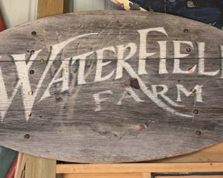 Large Rustic Hand-Painted Waterfield Farm Oval Wooden Sign - Folk Art Farmhouse Decor