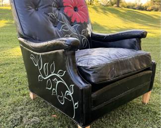 Custom Upcycled Black Accent Chair with Hand-Painted Floral Artwork - One-of-a-Kind