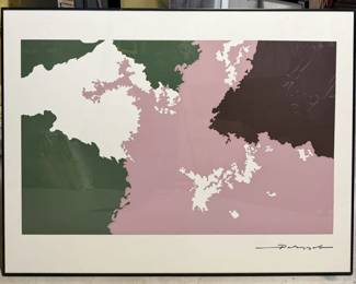Large Signed Abstract Art Print - Pink, Forest Green & Burgundy - Framed Gallery Display