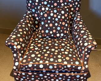 Durand Custom Upholstery Accent Armchair - Multicolor Polka Dot Fabric & Orange Piping
