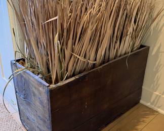 Large Rustic Wooden Planter Box with Tall Decorative Grasses - Farmhouse & Country Decor
