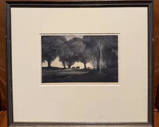Thomas W. Nason Signed 1942 Pastoral Wood Engraving - Framed American Fine Art