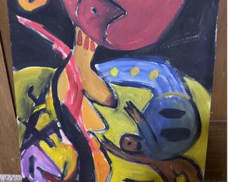 Original Signed S.D. Abstract Expressionist Painting on Canvas - Colorful Modern Art