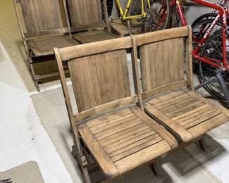 Antique Heywood-Wakefield Wooden Ship Chairs - Nautical Folding Double Seat - Set of 3 Pairs - photo 2