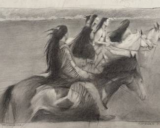 Franklin D. Speyers Signed 2015 Original Charcoal Drawing - Lakota in the Cheyenne