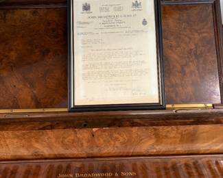 Letter authenticating the originality of this custom 1905 John Broadwood & Sons one of a kind grand piano.