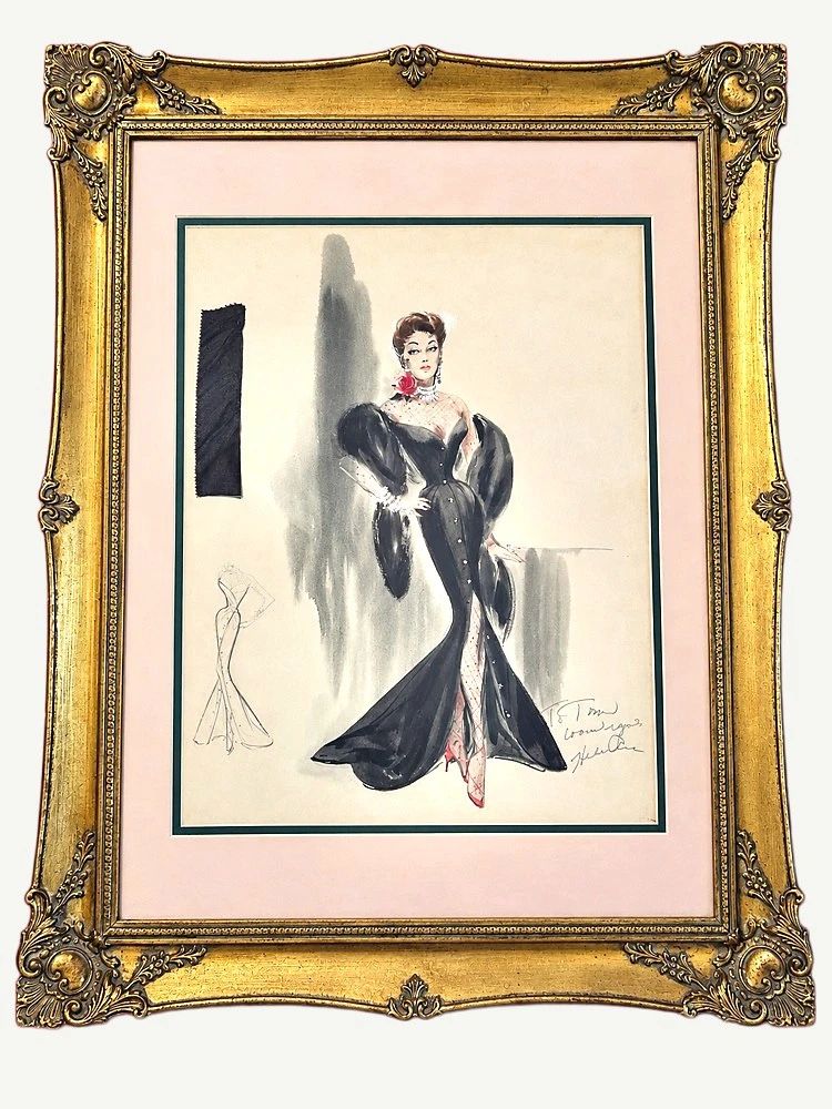 Helen Rose — inscribed black gown with fabric swatch