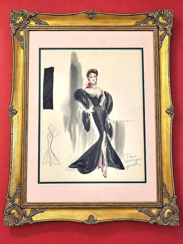 Helen Rose — inscribed black gown with fabric swatch