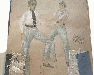 Two seamen costume studies with original fabric swatches