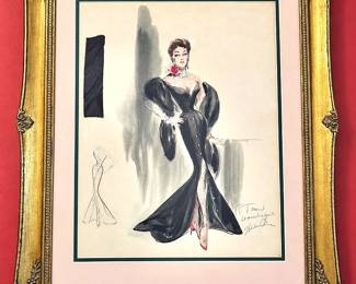 Helen Rose — inscribed black gown with fabric swatch