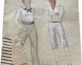 American seamen costume studies with fabric swatches