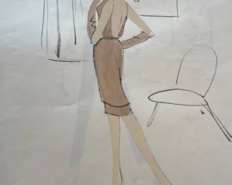 Tan sleeveless sheath — costume and interior study