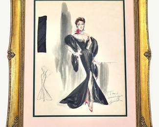 Helen Rose — inscribed black gown with fabric swatch