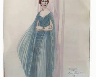 A. Alton — Agnes Moorehead, blue pleated gown
