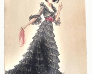 B. Livingston — black tiered lace gown costume study