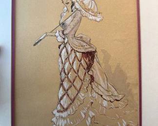 Yvonne Wood — gold lattice gown with parasol