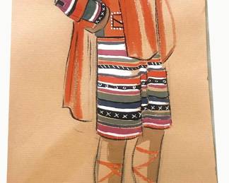 Peru — patterned trousers and orange wrap costume study