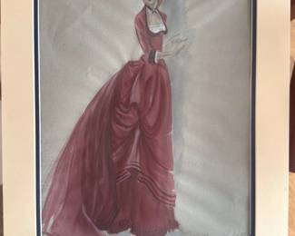 Adele Palmer — Belle, rose-red gown costume rendering