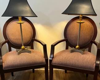 Purple Upholstered Armchairs Table Lamps