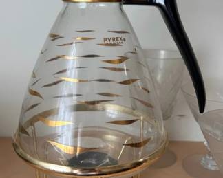 Vintage Pyrex coffee carafe with warming stand