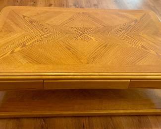 OAK INLAY COFFEE TABLE W/CASTERS