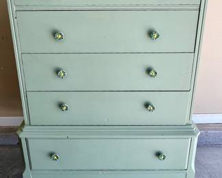 PAINTED ANTIQUE CHEST W/CASTERS