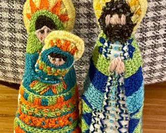 CREWEL-EMBROIDERED NATIVITY/HOLY FAMILY
