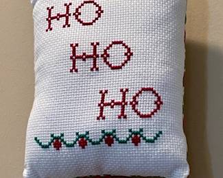 CROSS-STITCH HO-HO-HO PILLOW ORNAMENT