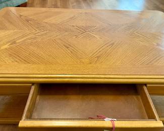 OAK INLAY COFFEE TABLE W/CASTERS