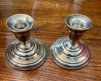 PAIR PREISNER WEIGHTED STERLING PATTERN #80 CANDLESTICKS