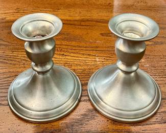 PAIR WEB PEWTER WEIGHTED CANDLESTICK