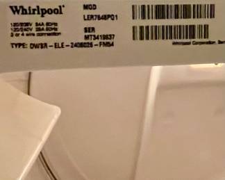 WHIRLPOOL ELECTRIC CLOTHES DRYER LER7648PQ1