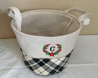 EMBROIDERED "C" CHRISTMAS BUCKET/BASKET
