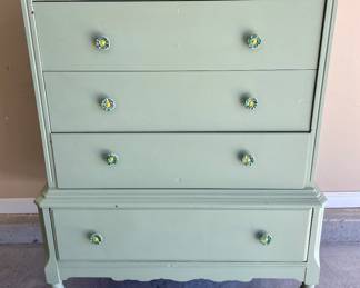 PAINTED ANTIQUE CHEST W/CASTERS