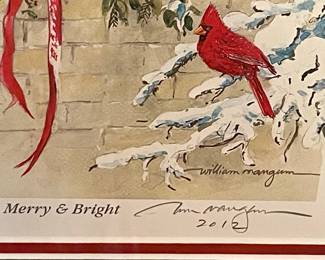 FRAMED/MATTED WILLIAM MANGUM "MERRY & BRIGHT" SIGNED/DATED PRINT