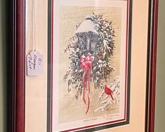 FRAMED/MATTED WILLIAM MANGUM "MERRY & BRIGHT" SIGNED/DATED PRINT