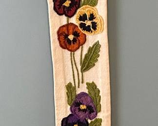 VINTAGE/ANTIQUE NEEDLEPOINT PANSIES BELL PULL