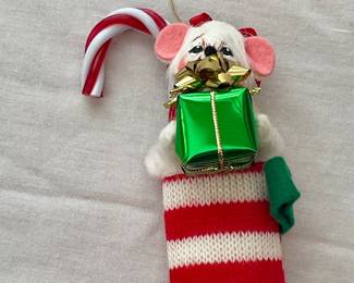 2003 ANNALEE CHRISMAS MOUSE IN A STOCKING ORNAMENT