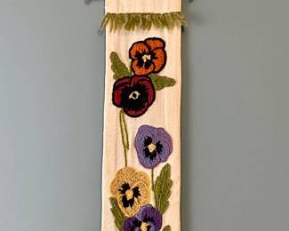 VINTAGE/ANTIQUE NEEDLEPOINT PANSIES BELL PULL