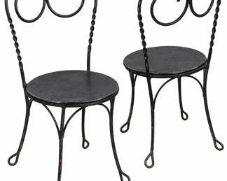 Pair of black metal chairs – scroll back accent chairs | Lot 1125, bids start at $15
