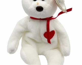 Ty white heart bear plush – Ty teddy bear with tags, Valentine | Lot 1109, bids start at $10
