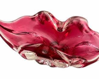 Cranberry pink glass bowl – scalloped folded rim | Lot 1206, bids start at $10