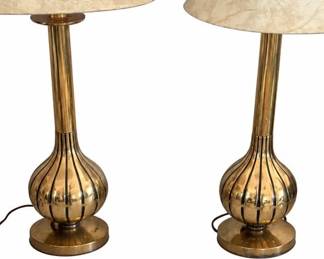 Pair of gold-tone table lamps with cream shades | Lot 1187, bids start at $15