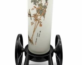 Floral cylinder vase in wheeled cart stand – decorative planter display | Lot 1008, bids start at $10