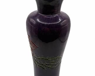 Purple glazed pottery vase – tall ceramic vase with flared rim & incised bands | Lot 1006, bids start at $10