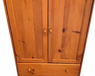 Wardrobe / armoire – knotty finish wardrobe with 3 drawers, hanging rod & shelves | Lot 1070, bids start at $40