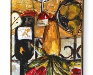 VINO metal wall sign & framed wine still life – kitchen / bar decor | Lot 1027, bids start at $10
