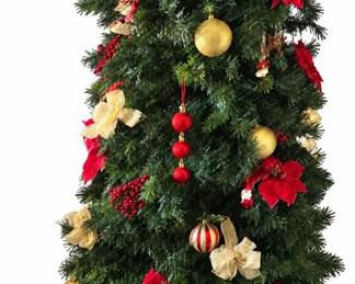Artificial Christmas tree, decorated in red & gold | Lot 1183, bids start at $10