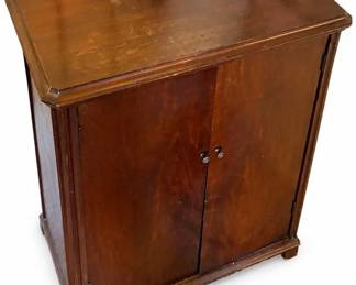 Dark finish accent cabinet – narrow 2-door storage cabinet with shelf | Lot 1013, bids start at $20
